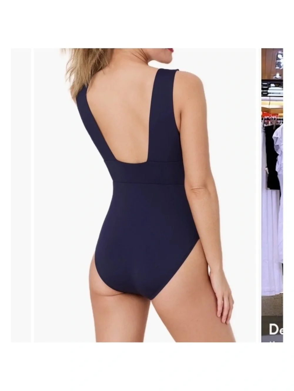 Andie Mykonos Deep Plunge Neck One Piece Swimsuit in Navy Women’s sz Large Tall